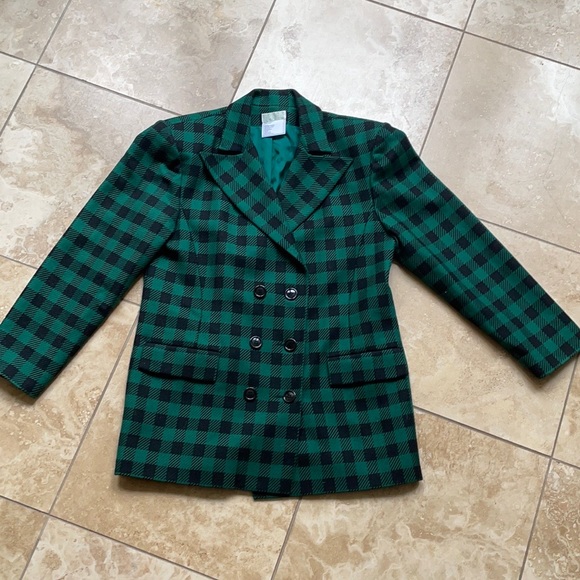 Emmanuelle Khanh green checkered wool blazer made in France - Picture 2 of 16